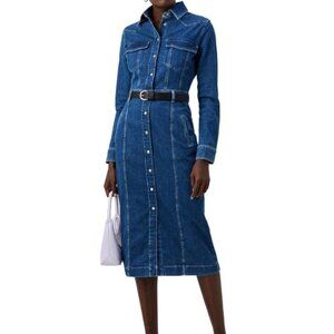 7 for All Mankind Luxe Demin Dress West Sz S Midi Dress Western Long Sleeve